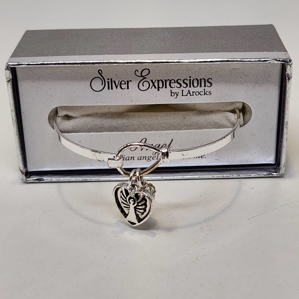 LArocks Silver Expressions Guardian Angel Heart Charm Bangle Bracelet Gift